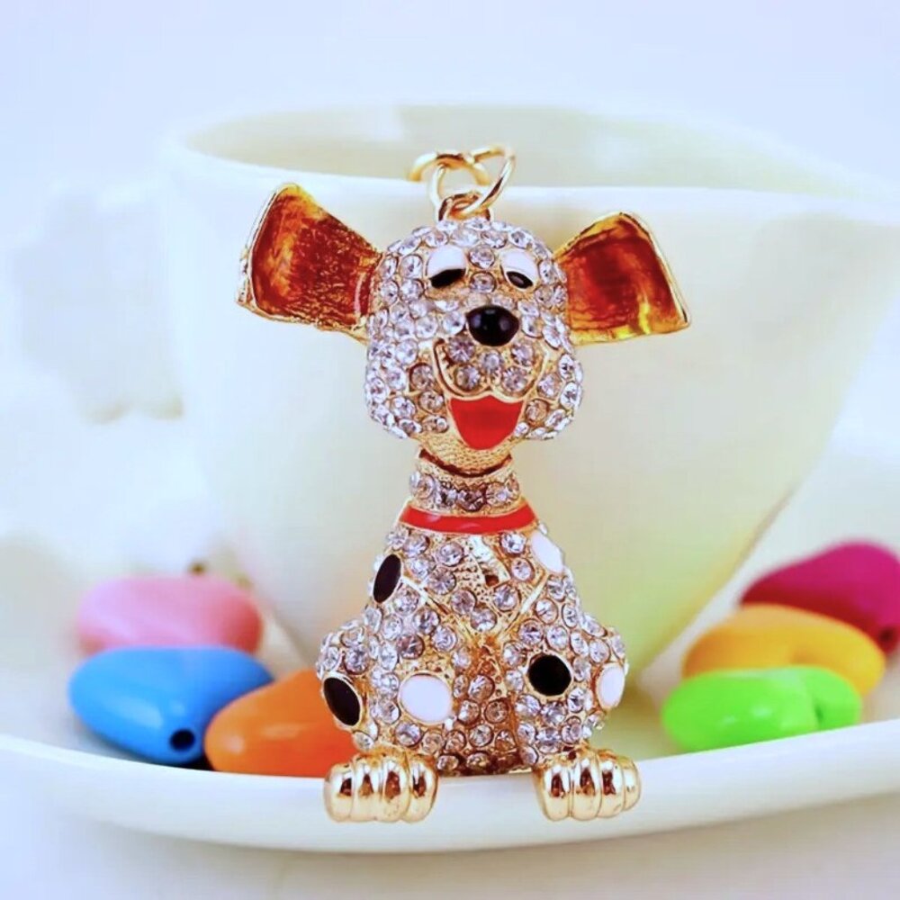 Luxury Rhinestone Dog Keychain & Bag Charm Gold Crystal Puppy 🐶 - Picture 5 of 8